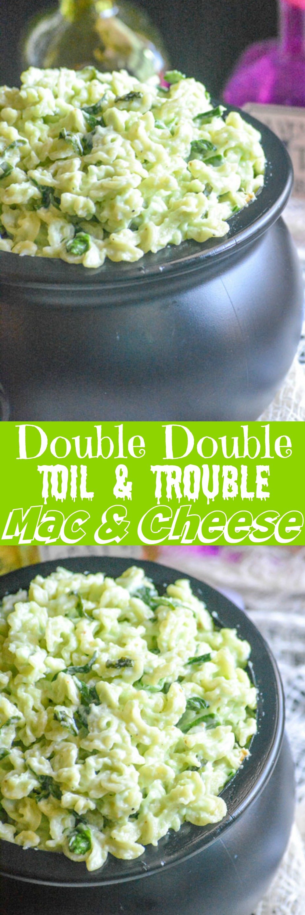 A quick & easy, oh so creamy white cheddar mac & cheese has been given a spooky spin. Double Double Toil & Trouble Macaroni & Cheese is a filling dinner, and the pasta dish that's perfect for getting the family into the spirit of Halloween.