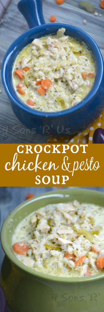 Crockpot Chicken And Pesto Soup collage/ pin-able image