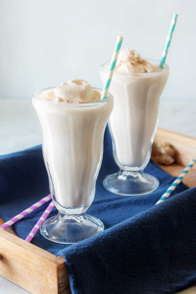 Copy Cat Wendy's Frosty in two high milkshake glasses with paper straws in each