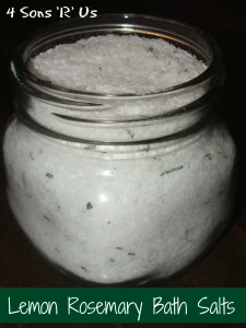 lemon rosemary bath salts in a small glass mason jar