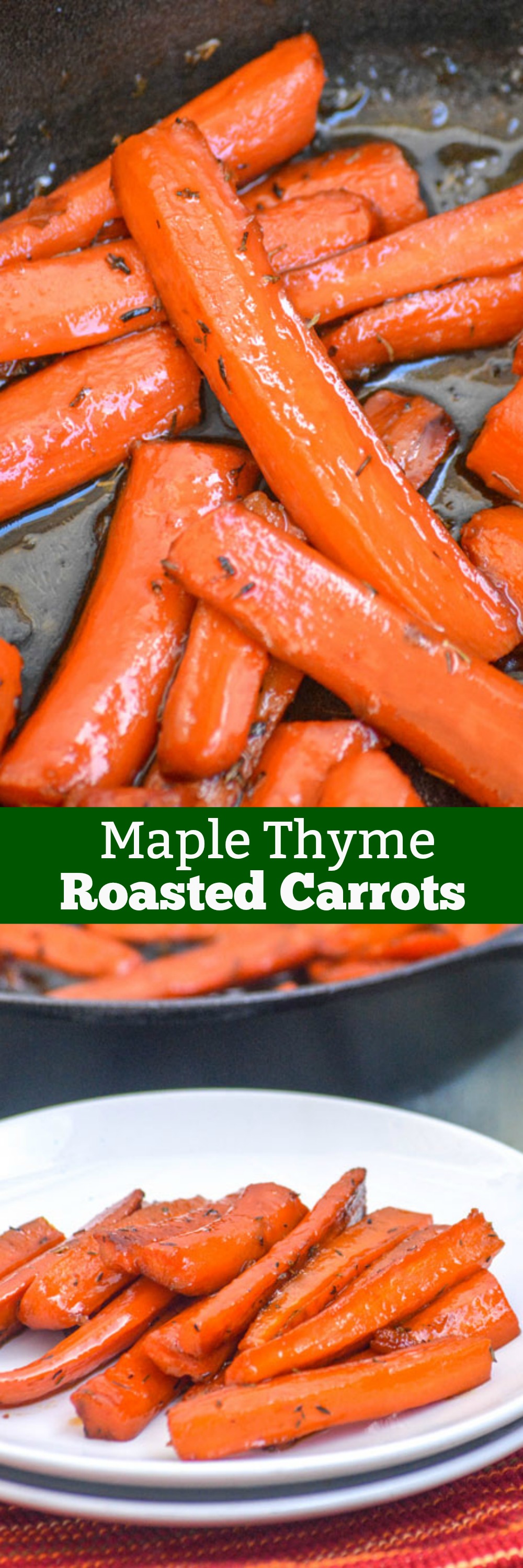 Do you like your vegetables? On the fence? Turn your veggies into something you love with these Maple Glazed Thyme Roasted Carrots. Tender roasted carrots are glazed with smooth maple syrup, sauteed with thyme leaves, and roasted to perfection. It's sure to be your go to side dish for any meal.