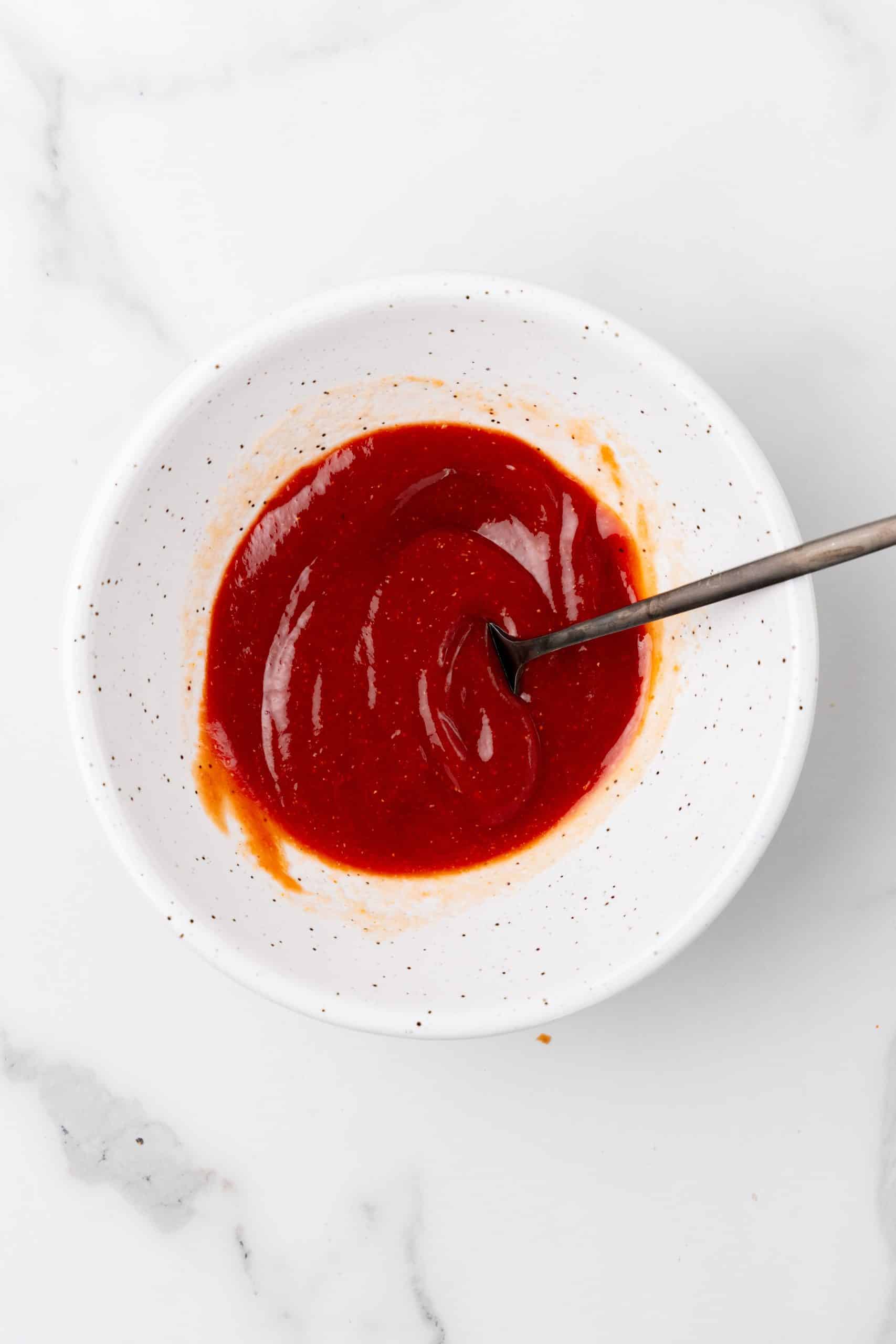 copycat arby's red ranch sauce in a white bowl
