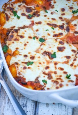 easy baked gnocchi in a white casserole dish