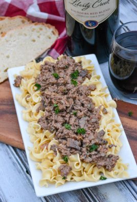 Ground Beef Stroganoff with Thyme and Red Wine