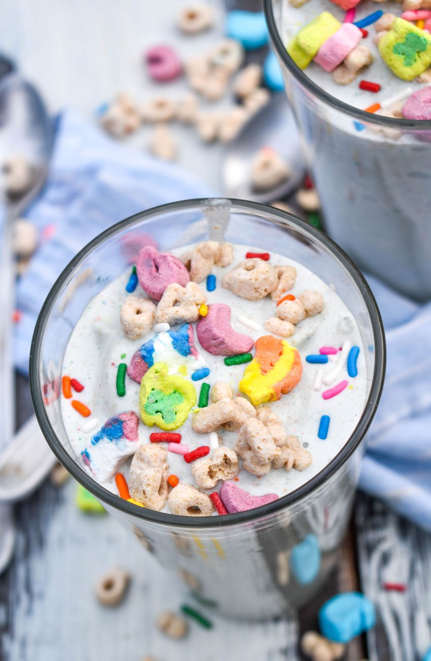 lucky charm cereal flavored easy homemade blizzard in a tall glass