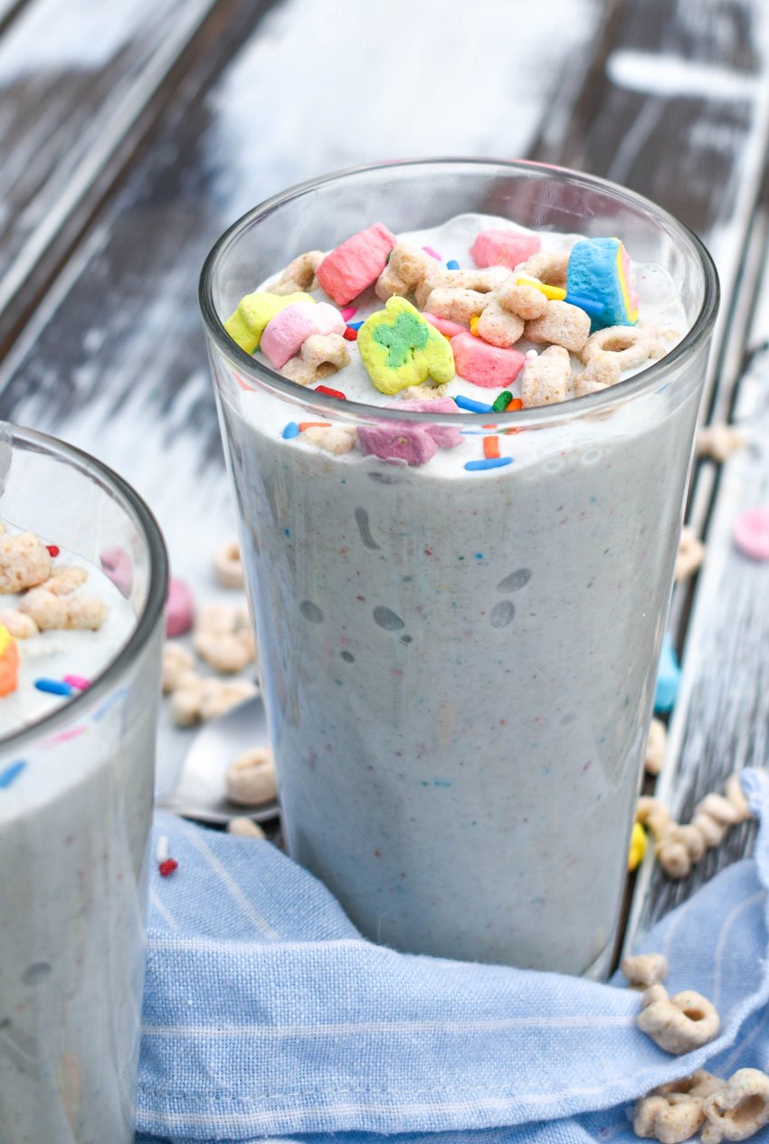 lucky charm flavored easy homemade blizzards in a tall glass