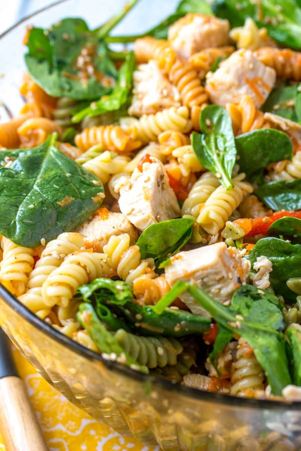 Asian Style Chicken Spinach Pasta Salad