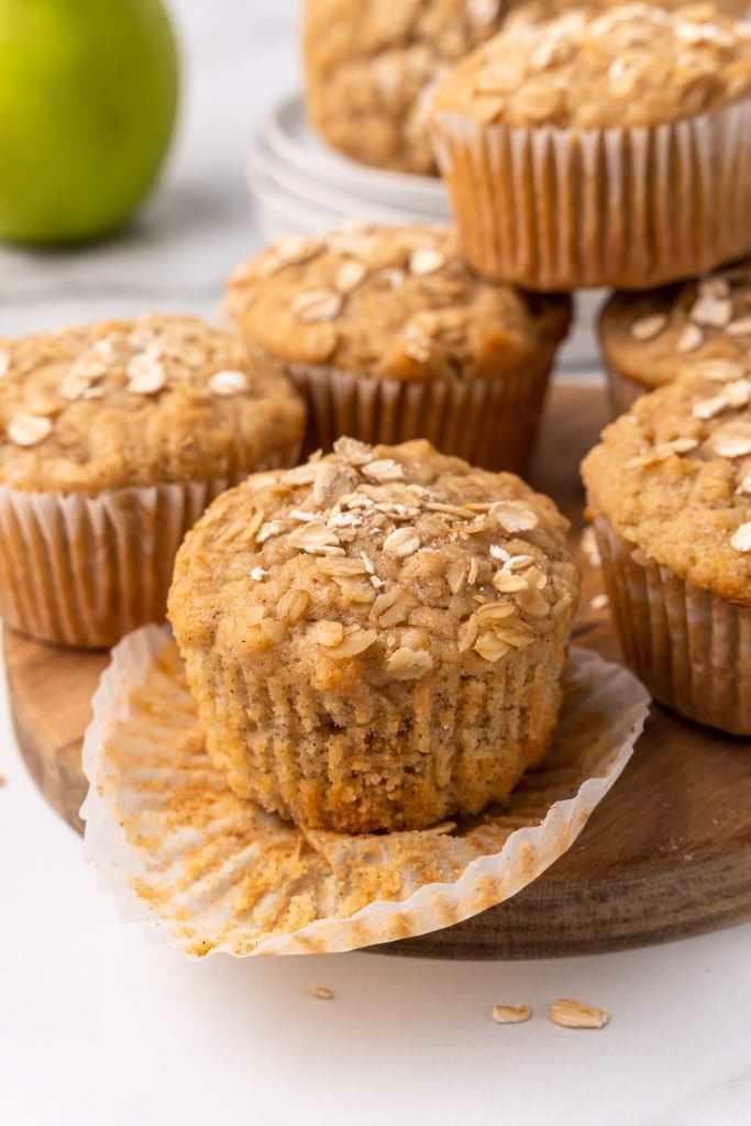 applesauce oatmeal muffins on a wooden cutting board