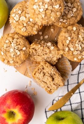 applesauce oat muffins on a brown cutting board