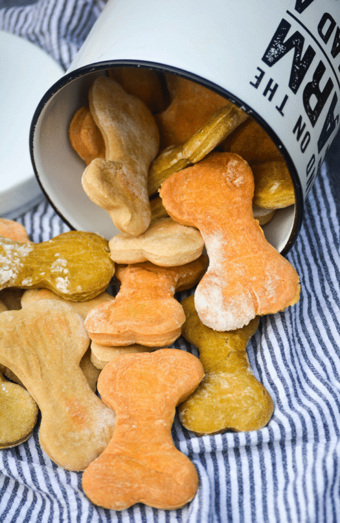 an overturned jar with 2 ingredient homemade dog treats spilling out