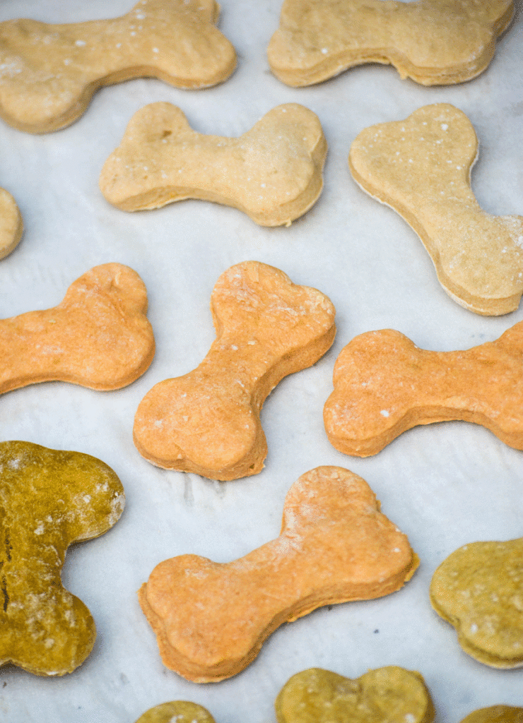 2 ingredient homemade dog treats shown on a piece of parchment paper