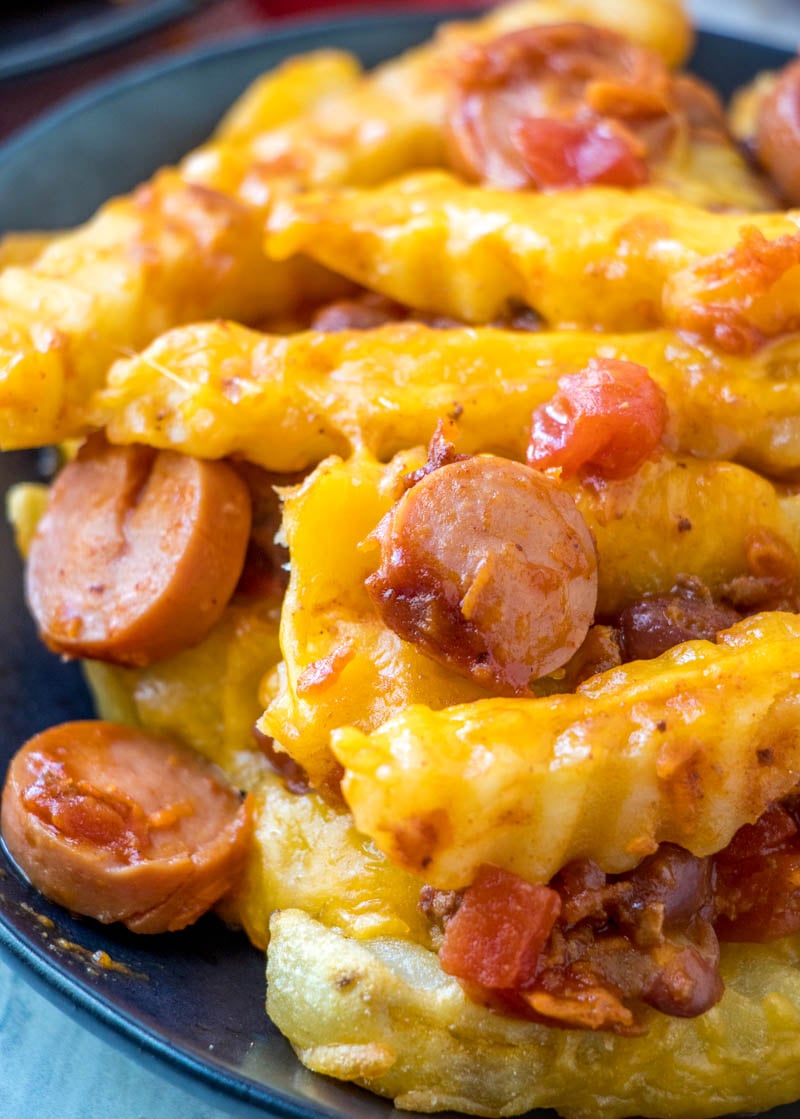 Chili Dog Casserole with Cheese Fries