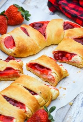 Candy Cane Crescent Roll Danish with Strawberries & Cream Cheese