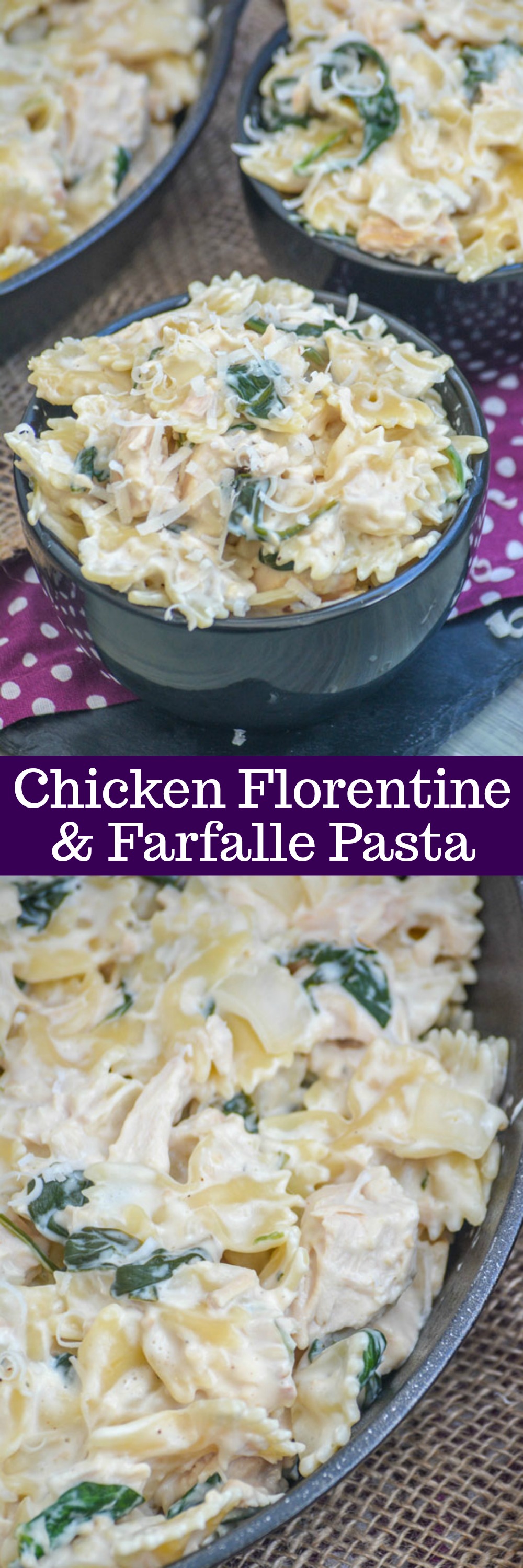 A creamy Chicken Florentine and Farfalle pasta dish is the ultimate Italian American comfort food. Lunch, dinner, no matter what this dish- featuring chopped rotisserie chicken, fresh baby spinach, and tangy Parmesan- is made to be something quick & easy that's sure to satisfy anyone.