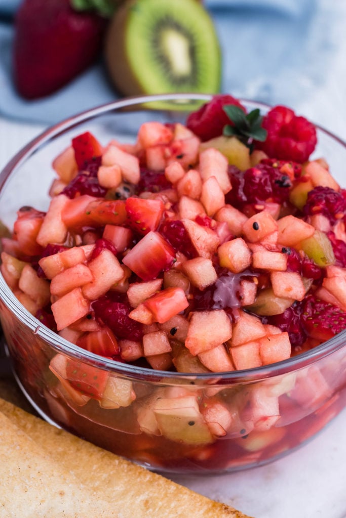 fruit salsa in a clear glass bowl