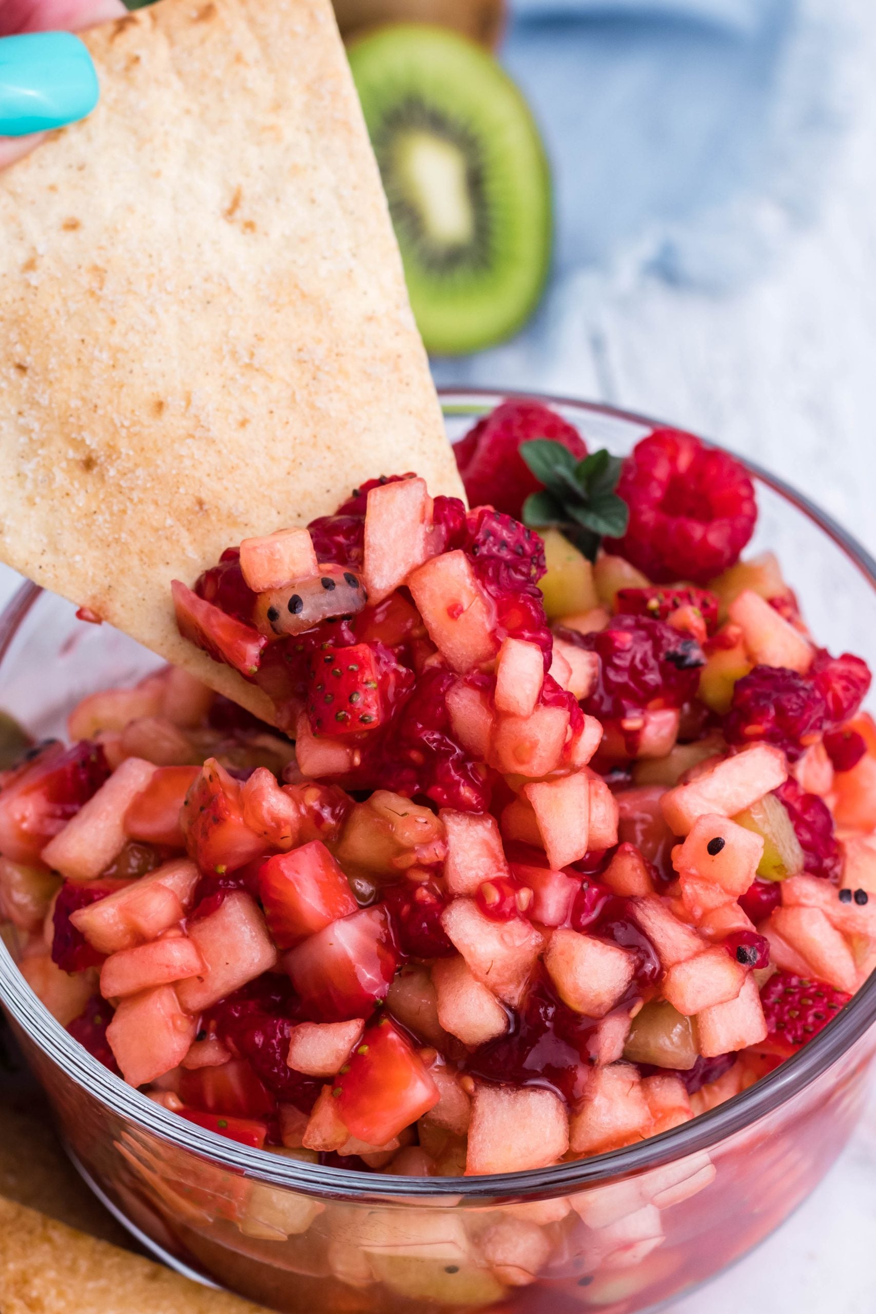 Fruit Salsa with Cinnamon Sugar Tortilla Chips 4 Sons 'R' Us
