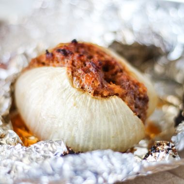 a grilled onion bomb unwrapped from its foil packet