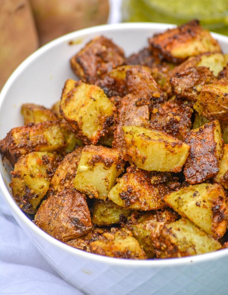 roasted potatoes with pesto and Parmesan cheese