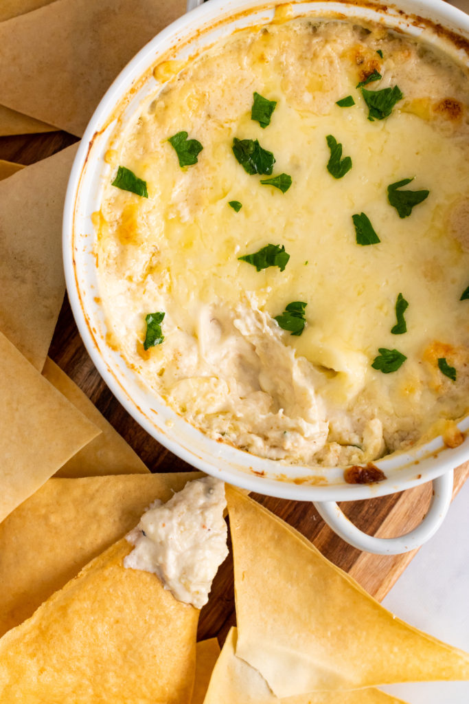 crab rangoon dip in a white bowl