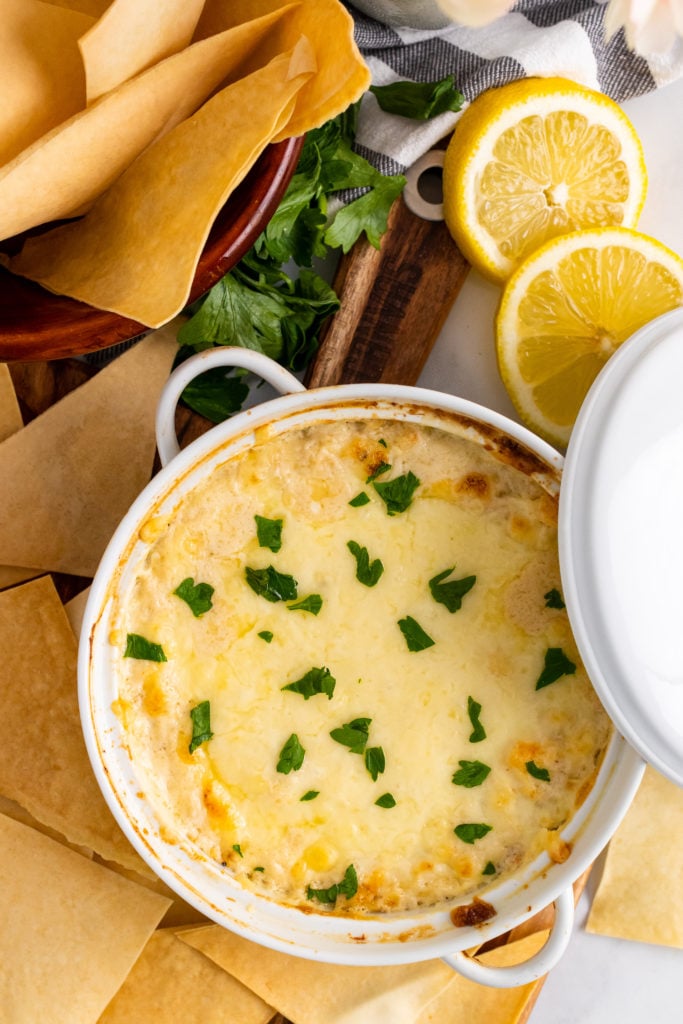 crab rangoon dip in a white bowl