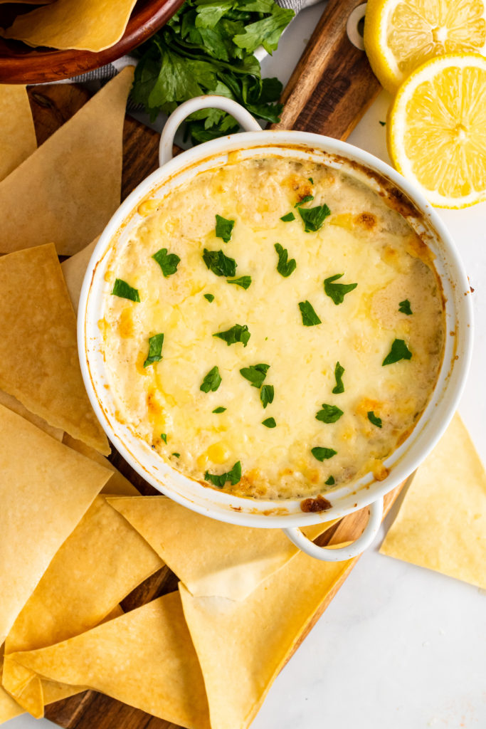 crab rangoon dip in a white bowl