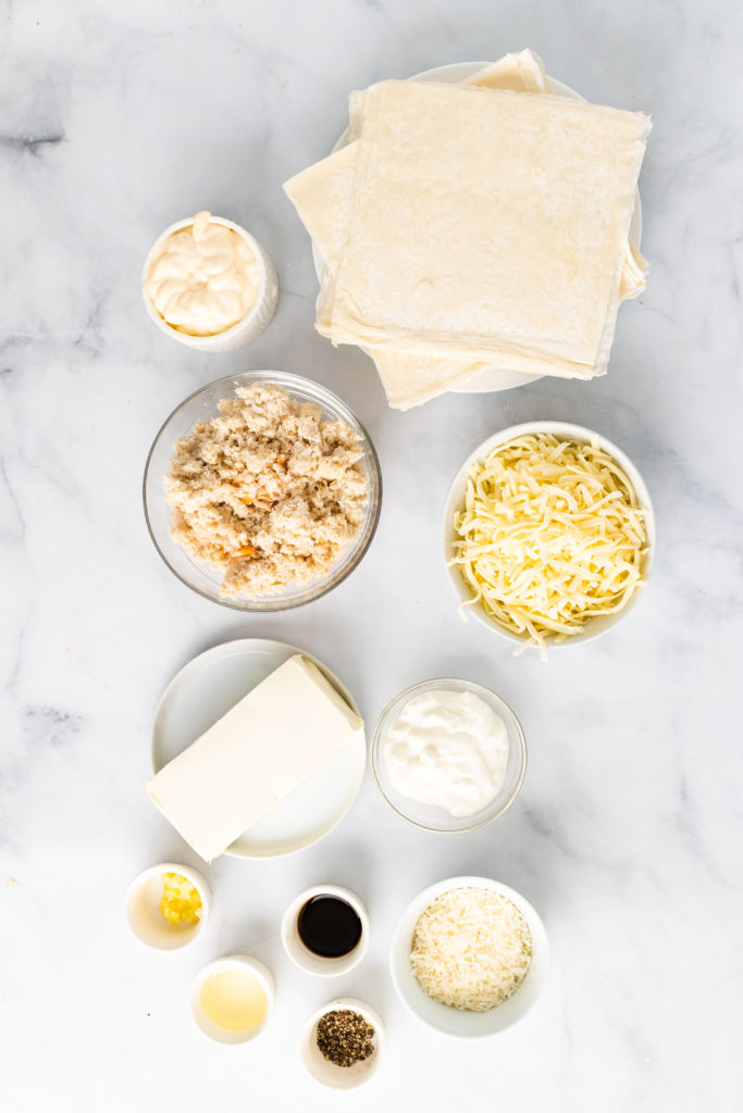 overhead image showing the ingredients needed to make crab rangoon dip