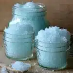 blue foot scrub in small glass jars