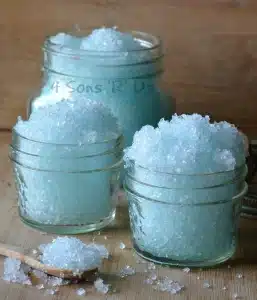 blue foot scrub in small glass jars
