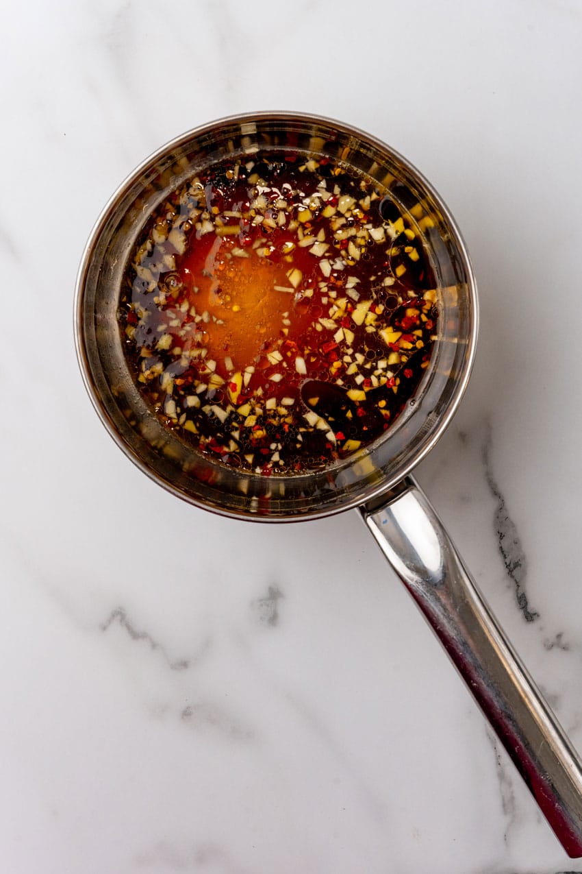 sesame ginger sauce in a small sauce pot