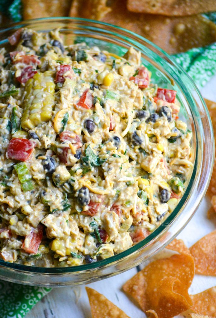 Southwestern egg roll dip in a glass bowl