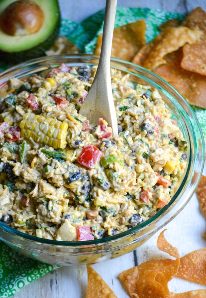 Southwestern egg roll dip in a glass bowl