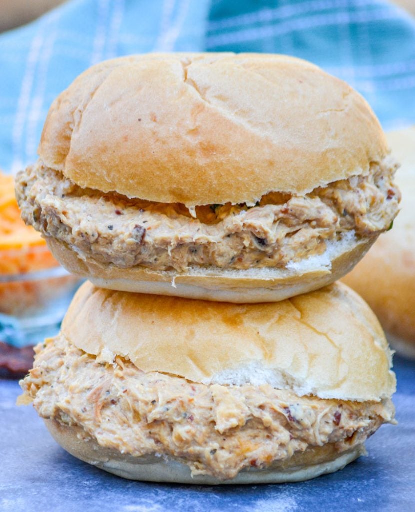 a stack of crockpot crack chicken sandwiches