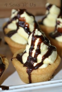 boston cream pie cookies cups drizzled with chocolate syrup