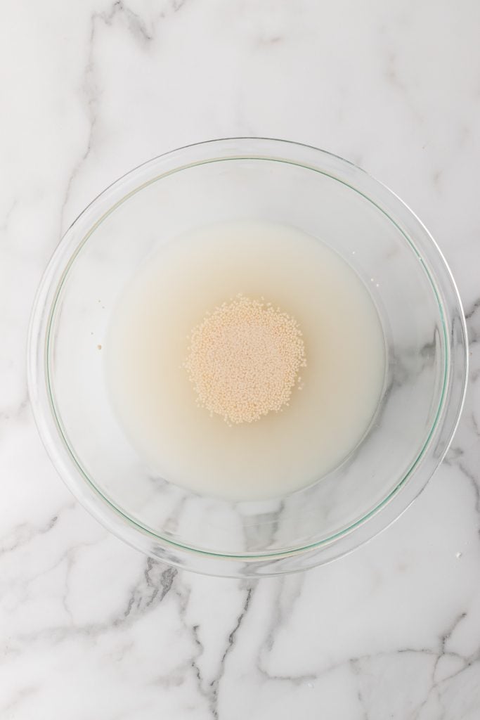 activated yeast in a glass mixing bowl