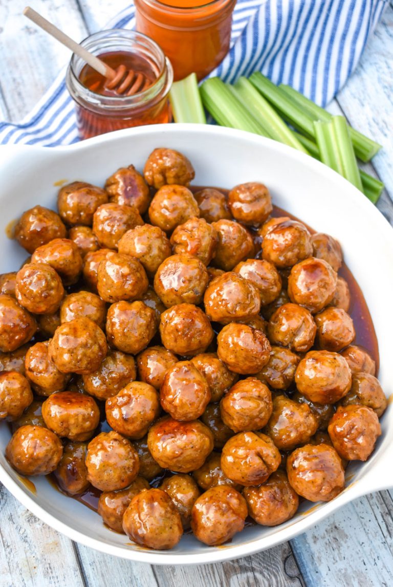 Slow Cooker Honey Buffalo Meatballs - 4 Sons 'R' Us
