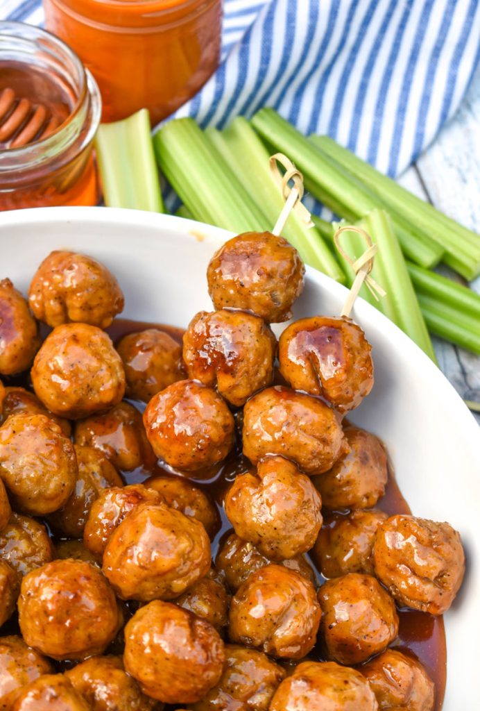 Slow Cooker Honey Buffalo Meatballs - 4 Sons 'R' Us