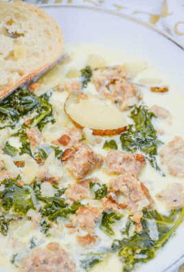 copycat olive garden zuppa toscana soup in a white bowl