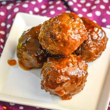 crockpot honey buffalo meatballs on a white appetizer plate