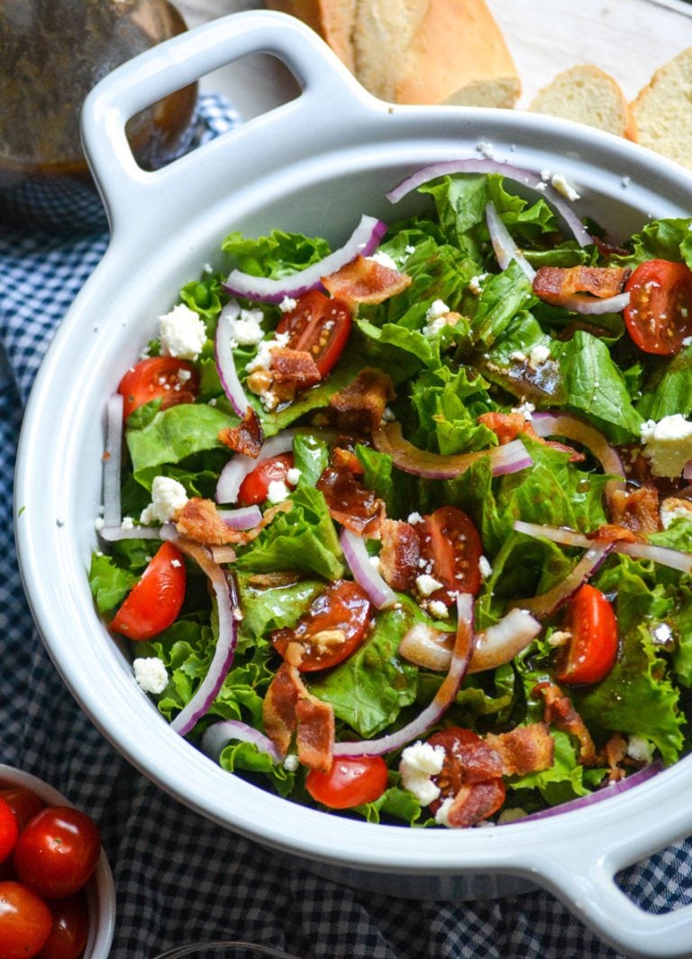 BLT SALAD IN A LARGE WHITE SERVING BOWL