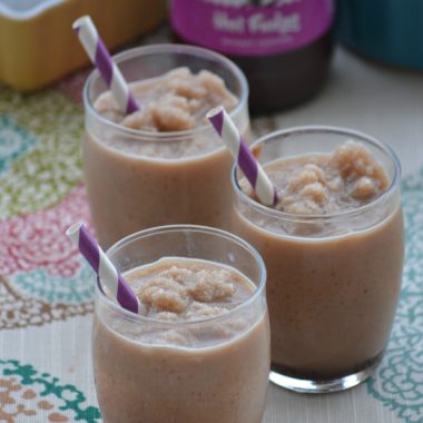 SNOW CREAM FRAPPACCINOS IN SMALL GLASSES WITH PURPLE PAPER STRAWS FOR GARNISH