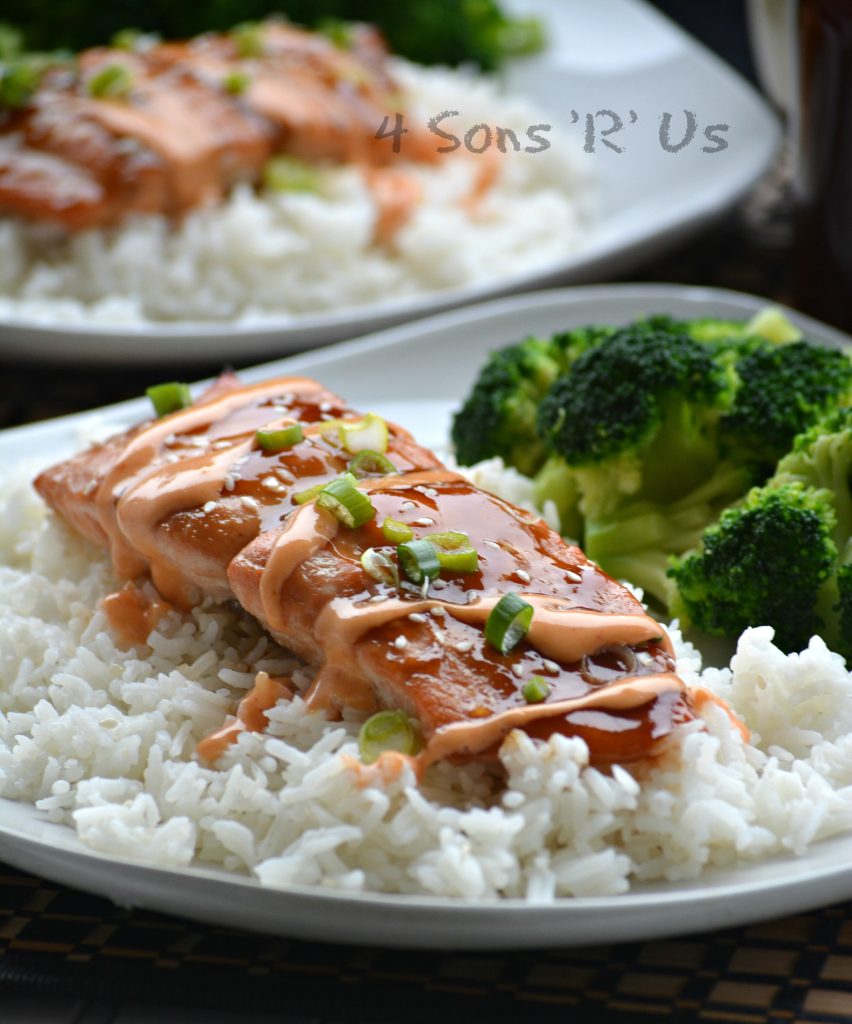 Baked Teriyaki Salmon with A Sriracha Cream Drizzle