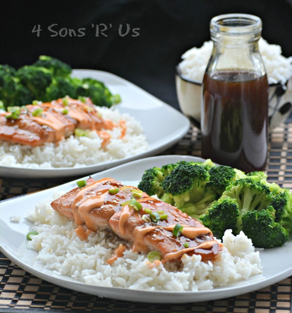 Baked Teriyaki Salmon with A Sriracha Cream Drizzle