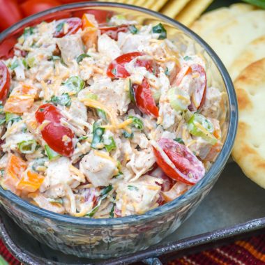 tex mex chicken salad in a small glass bowl