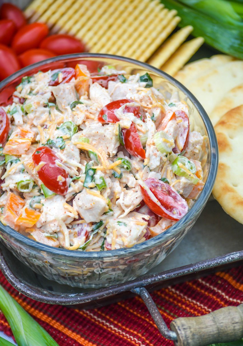 tex mex chicken salad in a small glass bowl