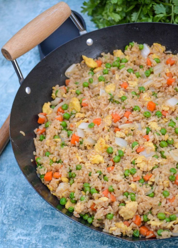 a wok shown full of Panda Express copy cat fried rice