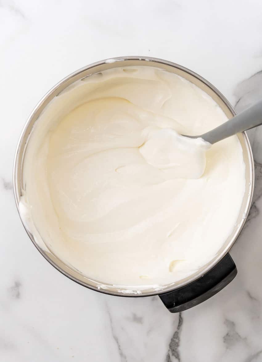 homemade ice cream base in a metal bowl