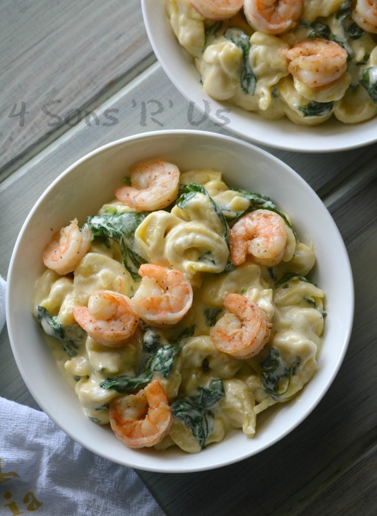 Creamed Spinach Tortellini with Seasoned Shrimp