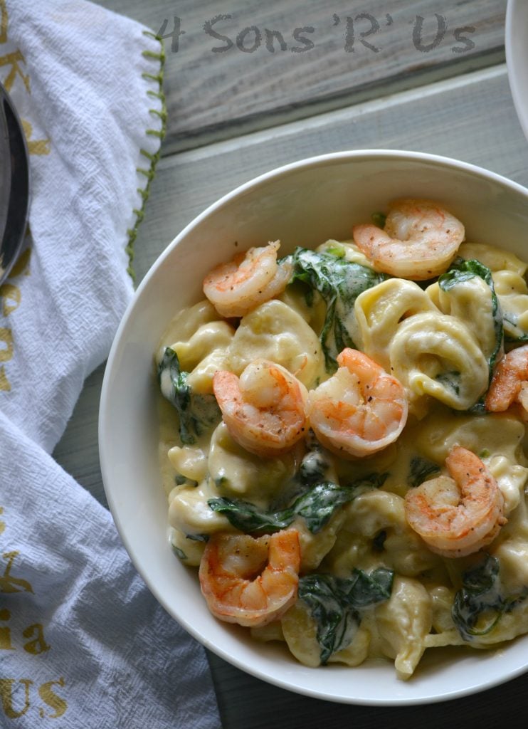 Creamed Spinach Tortellini with Seasoned Shrimp