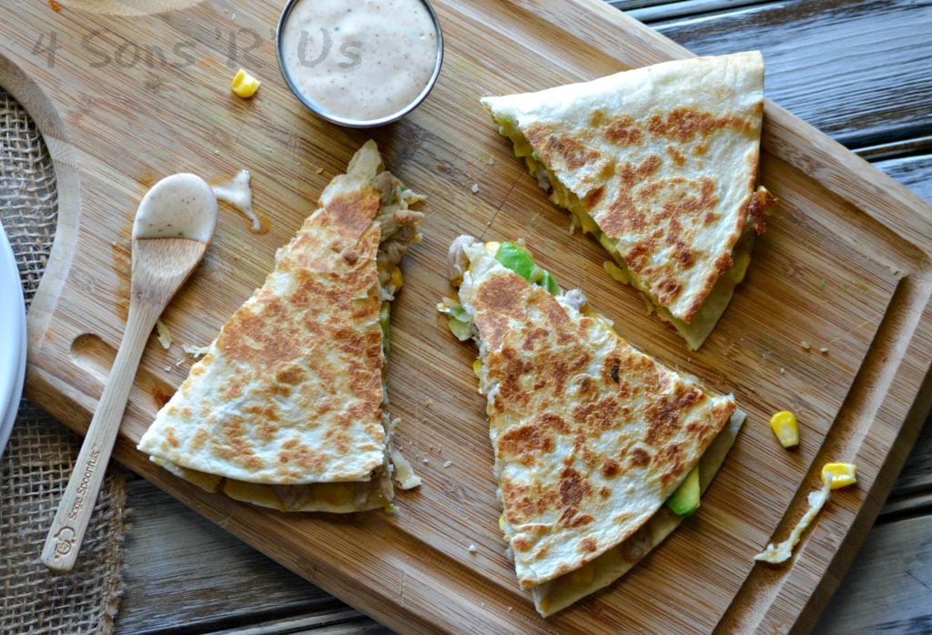 Sweet & Smoky Pork Quesadillas with Spicy Ranch Dressing