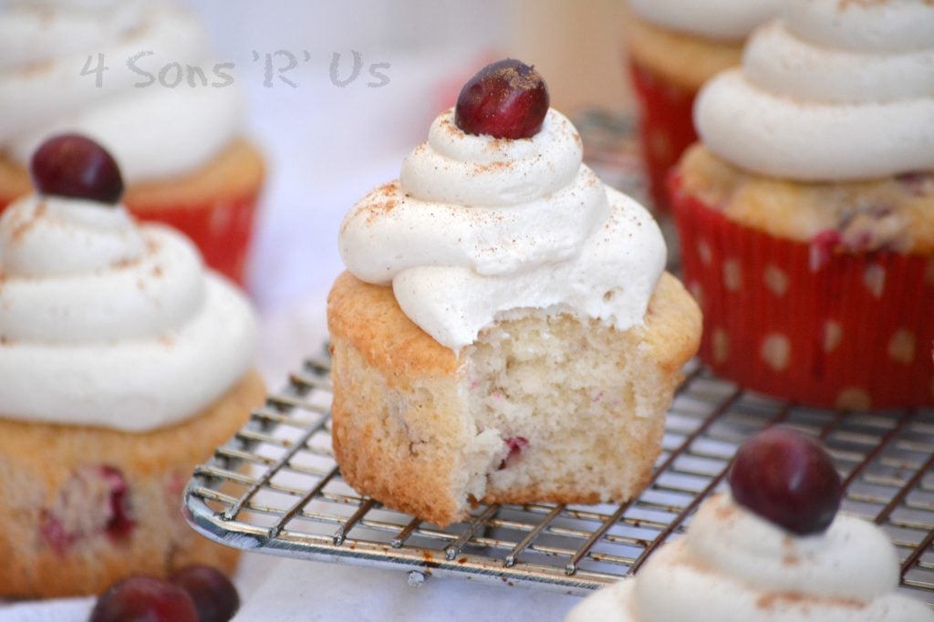 Cranberry Eggnog Cupcakes with Spiced White Chocolate Buttercream Frosting